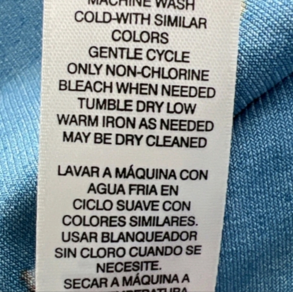 Chico's 0 blue Paisley tunic 3/4 flare/flutter Slvr round neck poly/Spndx - Picture 5 of 11